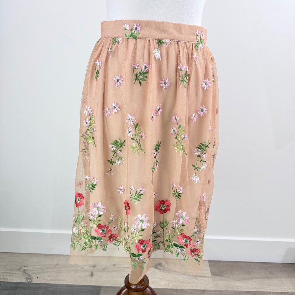 Rick Cardona Floral Embroidered Mesh Midi Skirt Nude Pink EUR 34 GB 8